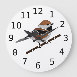 Adorable Boreal Chickadee Bird Cartoon Large Clock