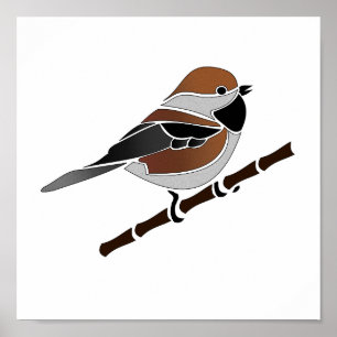 Adorable Boreal Chickadee Bird Cartoon Poster