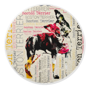 Adorable Boston Terrier Ceramic Knob