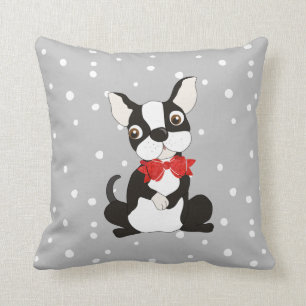 Adorable Boston Terrier in Bow Tie Cushion