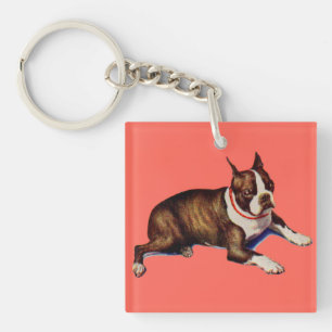 adorable Boston terrier Key Ring