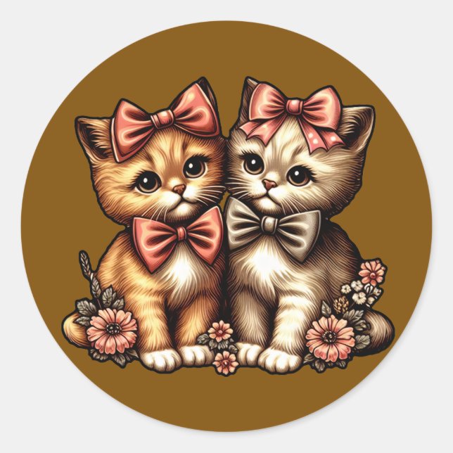 Adorable Bow-Tied Kittens Classic Round Sticker (Front)