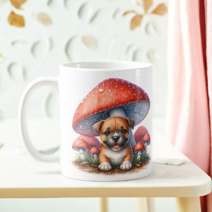 Adorable Boxer Puppy Under Mushroom Umbrella Coffee Mug