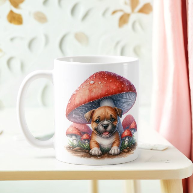 Adorable Boxer Puppy Under Mushroom Umbrella Coffee Mug (Creator Uploaded)