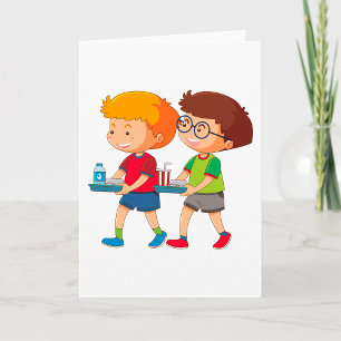 Adorable Boys Carrying Food Trays  Card