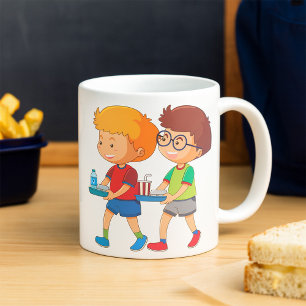 Adorable Boys Carrying Food Trays  Coffee Mug