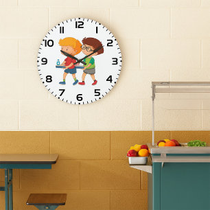 Adorable Boys Carrying Food Trays  Large Clock