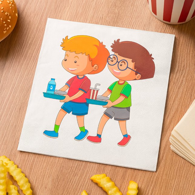 Adorable Boys Carrying Food Trays  Napkin (Creator Uploaded)