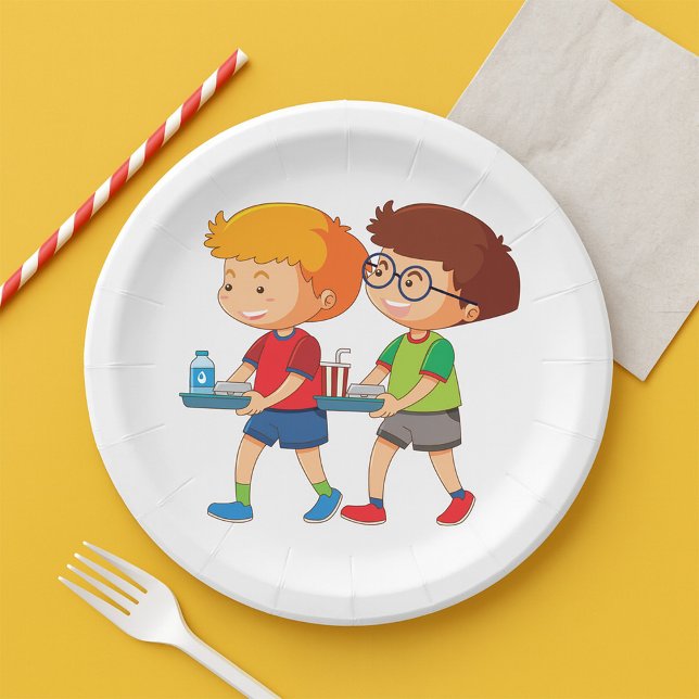 Adorable Boys Carrying Food Trays  Paper Plate (Creator Uploaded)