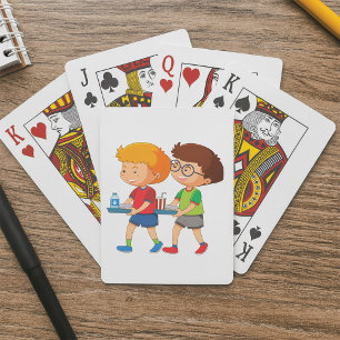 Adorable Boys Carrying Food Trays  Playing Cards