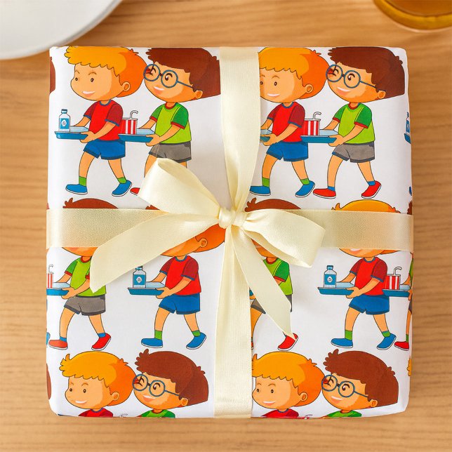 Adorable Boys Carrying Food Trays  Wrapping Paper (Creator Uploaded)