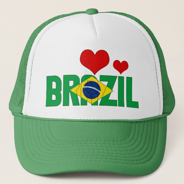 Adorable Brazil Flag Hearts Patriotic Trucker Hat (Front)