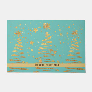 Adorable bright sparkling gold tree modern blue doormat