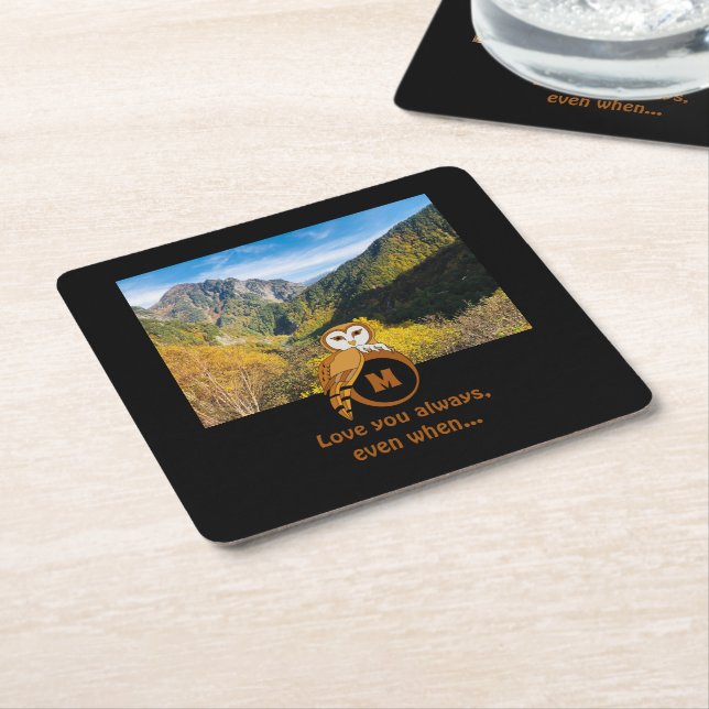 Adorable British Owl Nesting Monogram Egg Photo Square Paper Coaster (Angled)