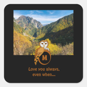 Adorable British Owl Nesting Monogram Egg Photo Square Sticker