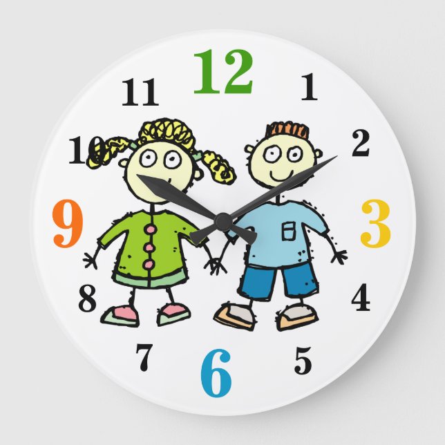 Adorable Brother & Sister Kids Drawing Wall Clock (Front)