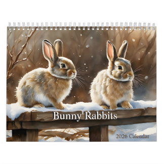 Adorable Brown and White Bunny Rabbits 2026 Calendar