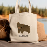 Adorable Brown Bear Kids' Personalised Tote Bag<br><div class="desc">This kids' tote bag for animal lovers features a cute illustration of a brown bear. Personalise it with your child's name in black letters. Makes a great book bag for boys or girls!</div>