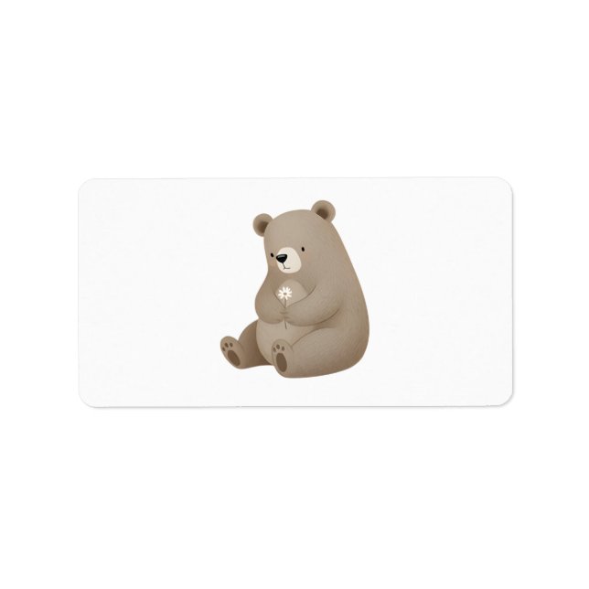 Adorable Brown Bear with Daisy – Illustration Label (Front)
