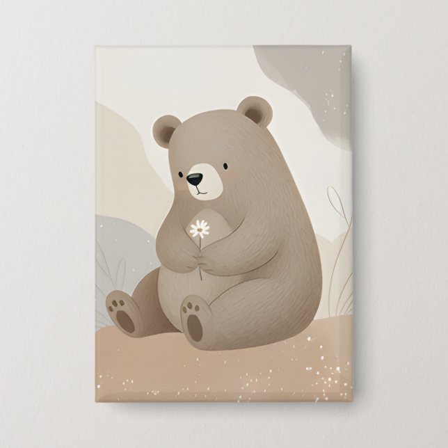 Adorable Brown Bear with Daisy - Watercolor (Front)