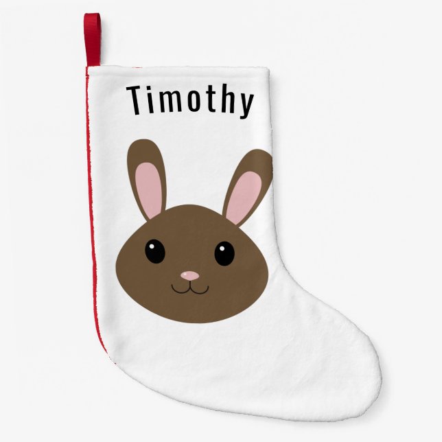 Adorable Brown Bunny Small Christmas Stocking (Front)