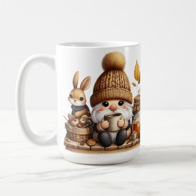 ADORABLE BROWN & GRAY FALL AUTUMN GNOMES COFFEE MUG (Left)