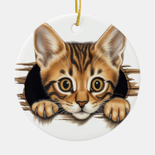 ADORABLE BROWN STRIPED TABBY KITTEN CERAMIC ORNAMENT