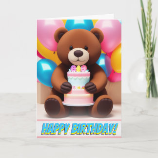 Adorable Brown Teddy Bear Birthday Party Card