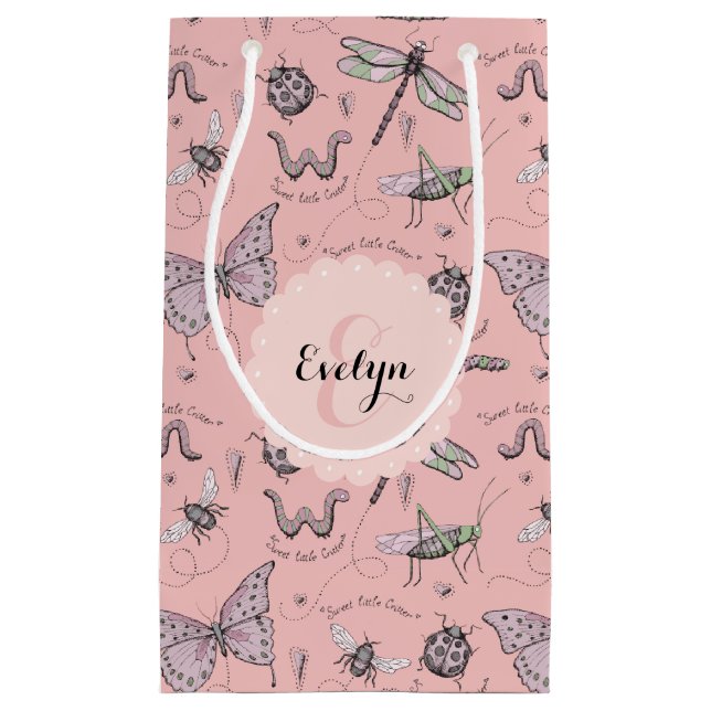 Adorable Bugs and Beetle Blush Pink Small Gift Bag (Front)