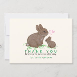 Adorable Bunnies and Hearts Baby Shower Thank You Card