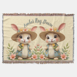 Adorable Bunnies Floral Accented Throw Blanket