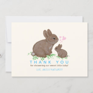 Adorable Bunnies Hearts Boy Baby Shower Thank You Card