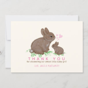 Adorable Bunnies Hearts Girl Baby Shower Thank You Card