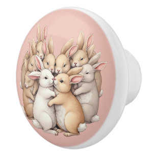 Adorable Bunnies in a Cosy Pastel Hug Illustration Ceramic Knob