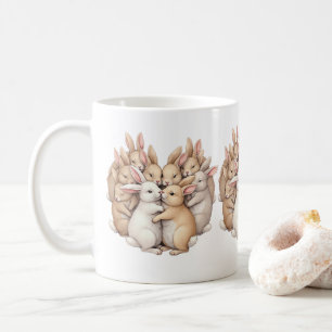 Adorable Bunnies in a Cosy Pastel Hug Illustration Coffee Mug