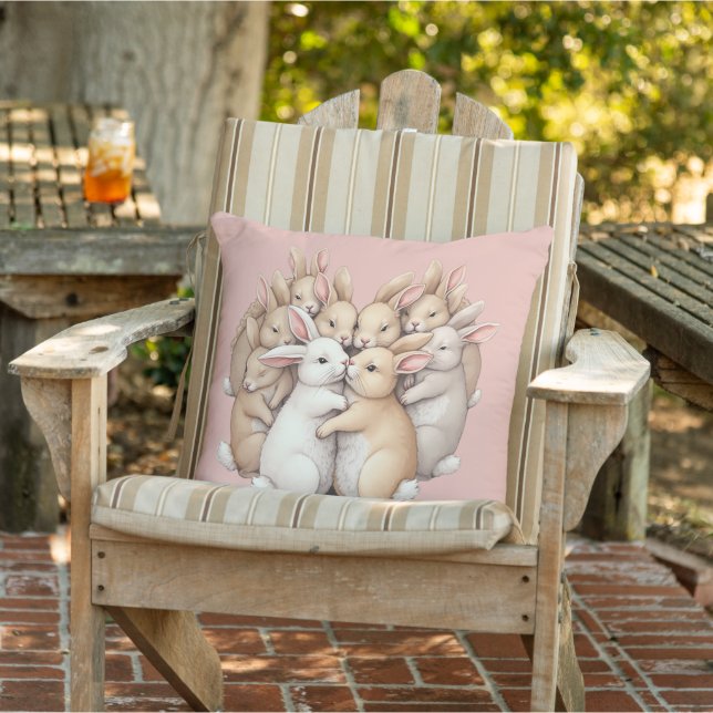 Adorable Bunnies in a Cosy Pastel Hug Illustration Cushion (Chair)