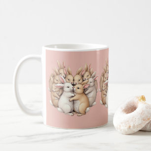 Adorable Bunnies in a Cosy Pastel Hug Pink Coffee Mug
