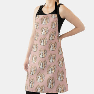Adorable Bunnies in a Cozy Pastel Hug Illustration Apron