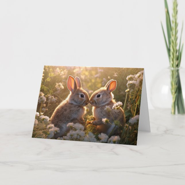Adorable Bunnies in Spring Meadow Design Card (Front)