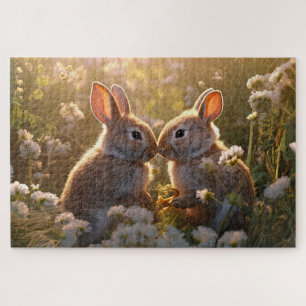 Adorable Bunnies in Spring Meadow Design Jigsaw Puzzle