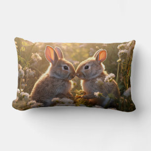 Adorable Bunnies in Spring Meadow Design Lumbar Cushion