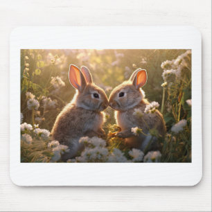 Adorable Bunnies in Spring Meadow Design Mouse Pad
