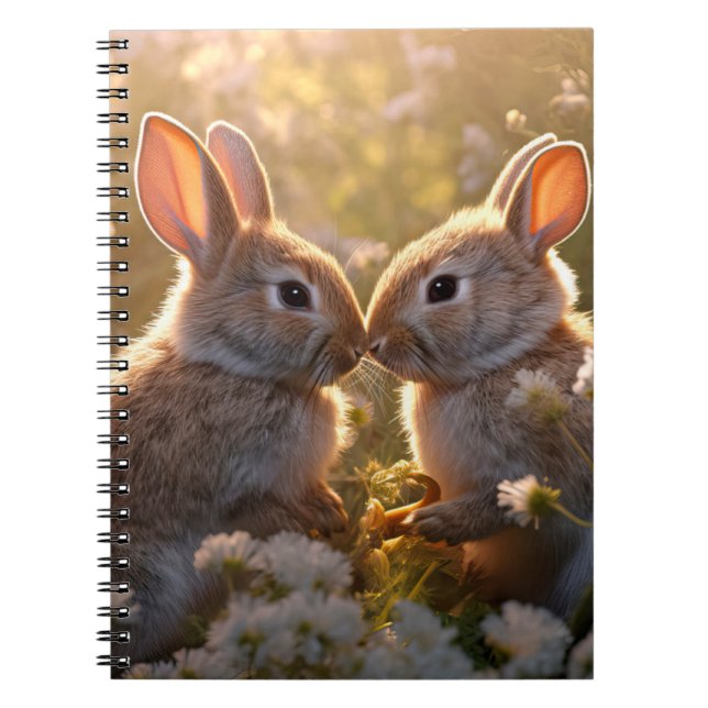 Adorable Bunnies in Spring Meadow Design Notebook (Front)