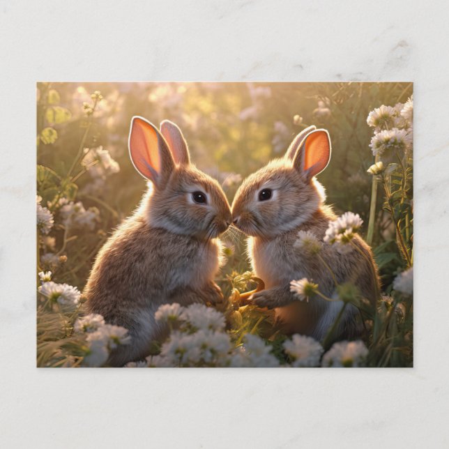 Adorable Bunnies in Spring Meadow Design Postcard (Front)