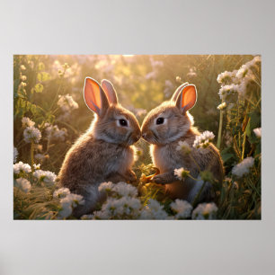 Adorable Bunnies in Spring Meadow Design Poster