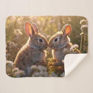 Adorable Bunnies in Spring Meadow Design Sherpa Blanket