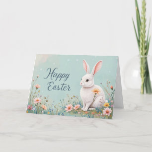 Adorable Bunny and Flowers Cute Easter  Holiday Card