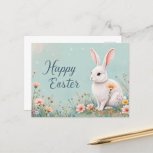 Adorable Bunny and Flowers Cute Easter  Holiday Postcard