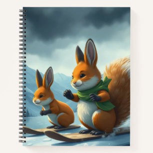 Adorable bunny and squirrel winter sports  notebook