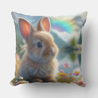 Adorable Bunny at an Enchanted Lake Cushion